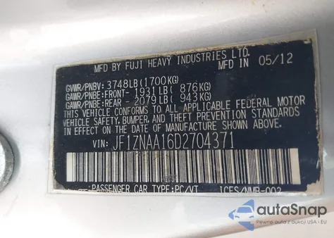 2013 Scion Fr-S from USA, damaged, VIN JF1ZNAA16D2704371